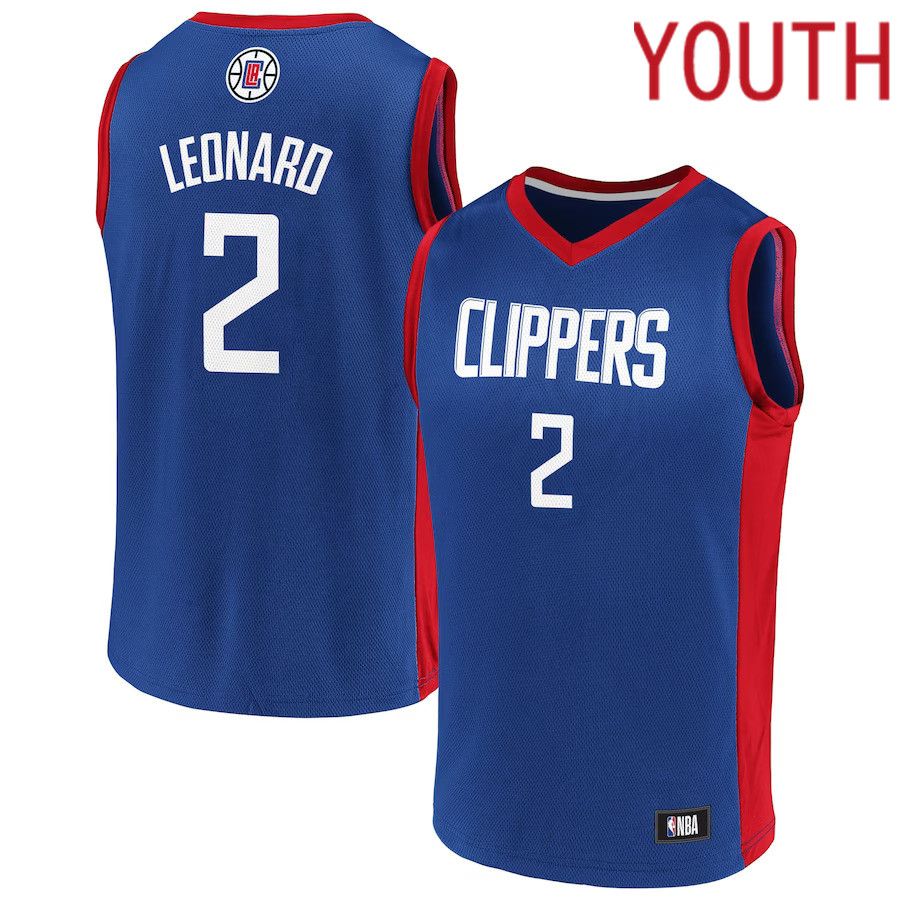 Youth Los Angeles Clippers #2 Kawhi Leonard Fanatics Branded Royal Player NBA Jersey